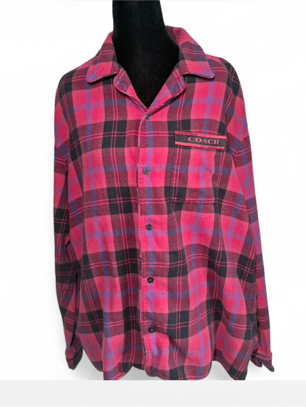 Coach Red Plaid Flannel Button Up Shirt Size M
